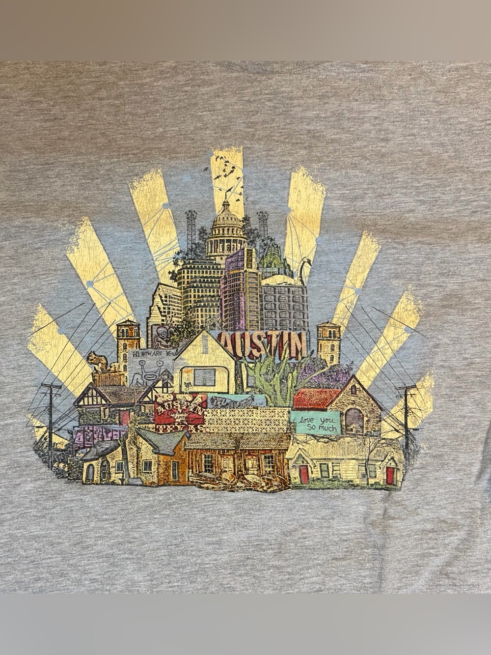 Austin Texas Skyline Graphic Tee Gray Unisex Size M Google Fiber ATX